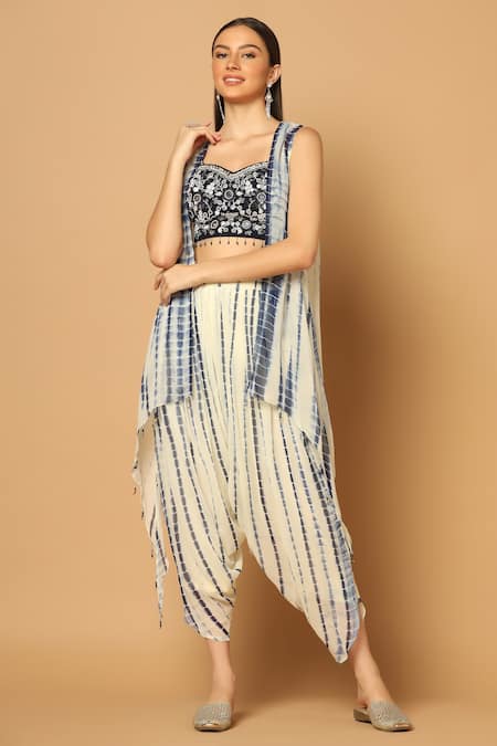 Two Sisters By Gyans Tie Dye Cape & Dhoti Pant Set 