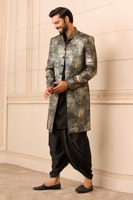 Off White Brocade Indo Western Slim Achkan Suit paired with White Kurt   archerslounge