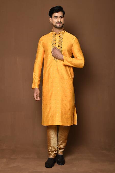 Naintara Bajaj Yellow Kurta Raw Silk Embroidered Straight Pattern With Churidar 