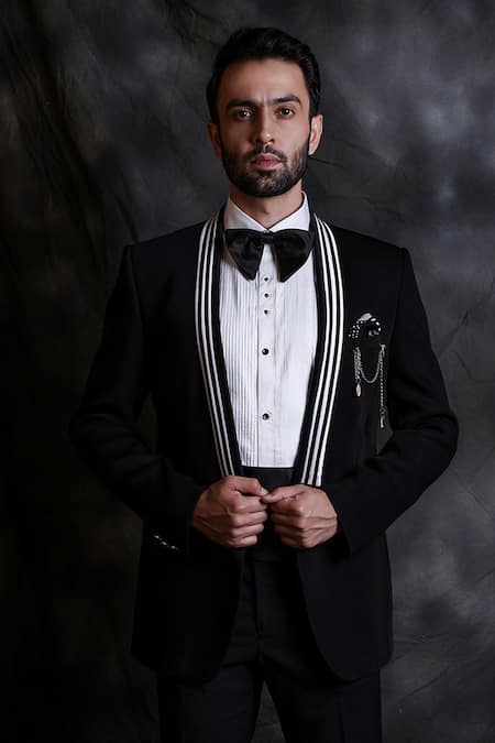 Shop Soniya G Black Italian Crepe Shawl Lapel Tuxedo And Pant Set at Aza Fashions Shop_Soniya G_Black Italian Crepe Shawl Lapel Tuxedo And Pant Set _at_Aza_Fashions