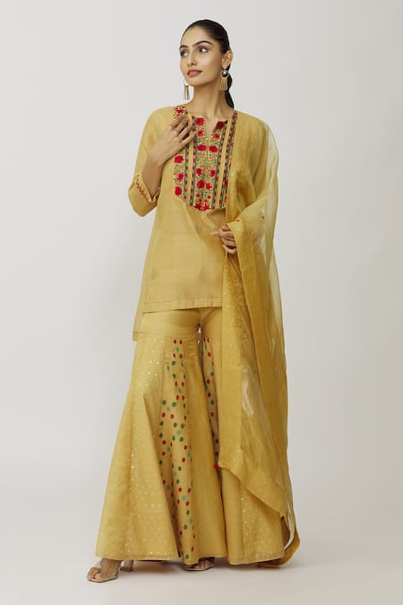 Neeta Bhargava Hand Embroidered Yoke Kurta Gharara Set 