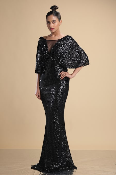 Tosheiny New Formal High Neck Long Sleeve Black Sequin Evening Dress  Elegant Dresses For Winter Dress Women 2022 Vestido - Dresses - AliExpress