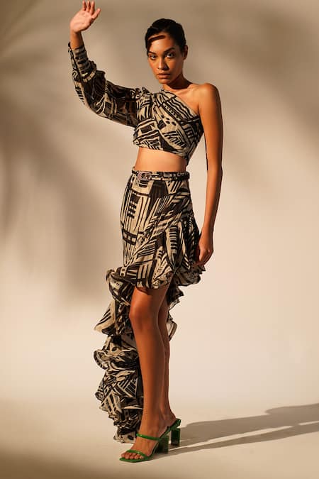Nikita Mhaisalkar Abstract Print Ruffle Skirt 