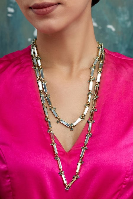 House Of Tuhina Gold Plated Mirror Studded Qabeela Long Neckstring 