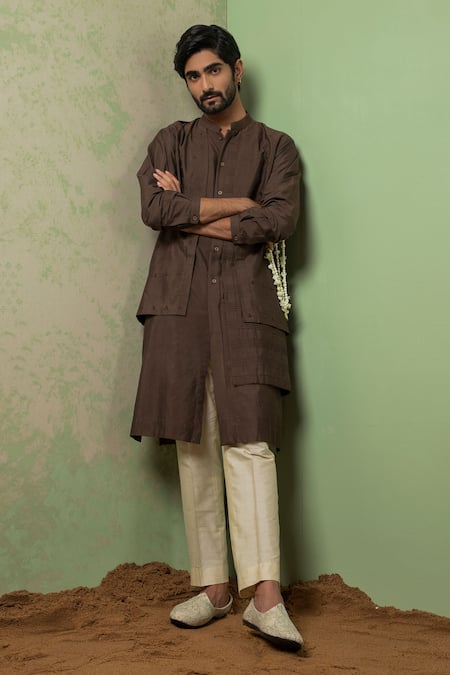 Ankita Shahabadi Brown Silk Thread Kuber Layered Pleated Kurta