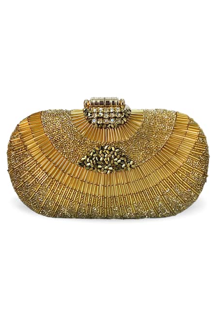Puro Cosa Gold Embellished Digger Clutch