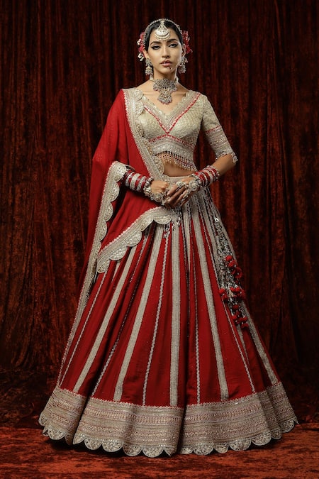 Red Traditional Indian Bridal lehenga with Golden Embroidery -