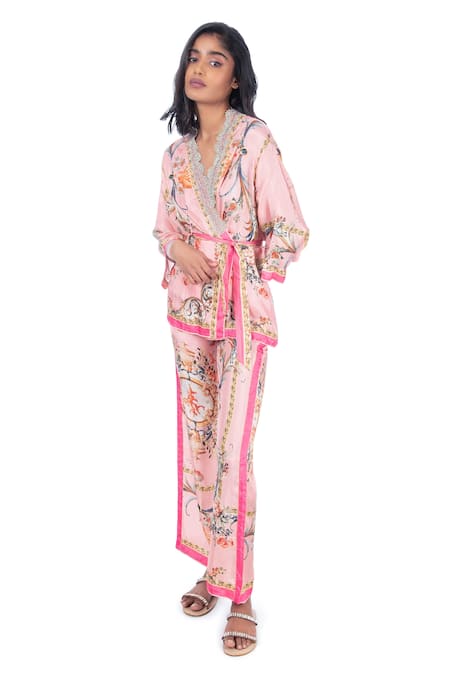 Monisha Jaising Ornamental Print Wrap Kurta & Pant Set 