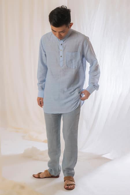 Vaani Beswal Blue Linen Plain Pant 