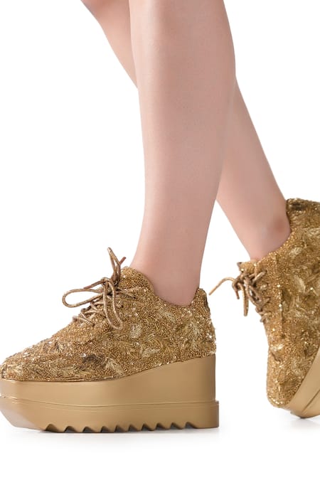 Shop_Anaar_Gold Gota Embroidered Sneaker Wedges 