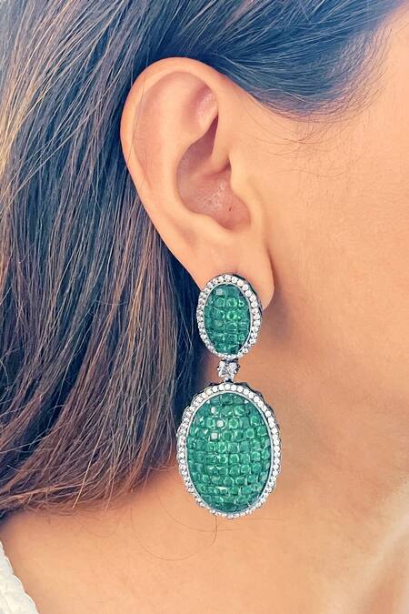 Graceful Victorian Emerald Drop Earrings - South India Jewels