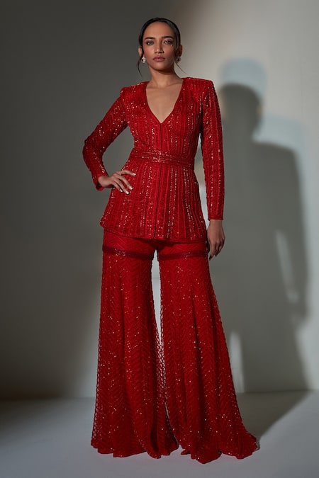 Ritika Mirchandani V Neck Embroidered Kurta & Sharara Set 