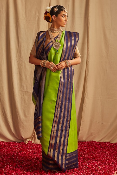 Buy Lime Green & Blue Sarees for Women by Saree mall Online | Ajio.com