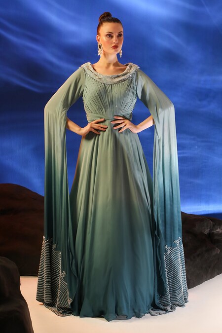 Jade By Ashima Darya Cape Sleeve Gown 