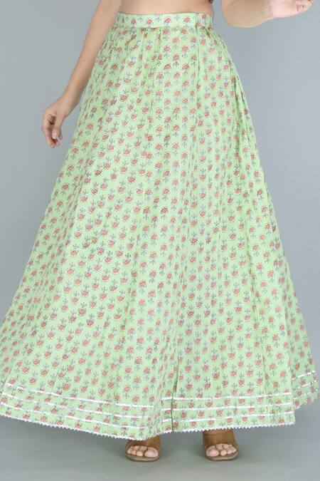 Buy_Kalakaari By Sagarika_Green Pure Cotton Printed Floral Skirt