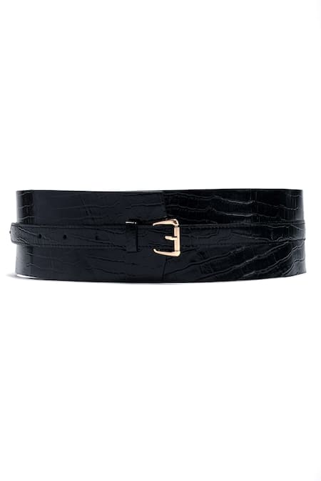 Trov Black Luca Croc Embossed Buckle Belt 