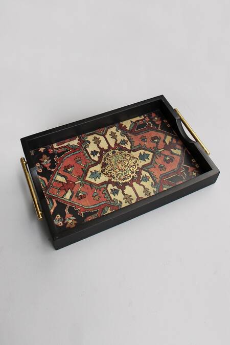 Karo Multi Color Wood Geometric Tapi Pattern Tray - Single Pc