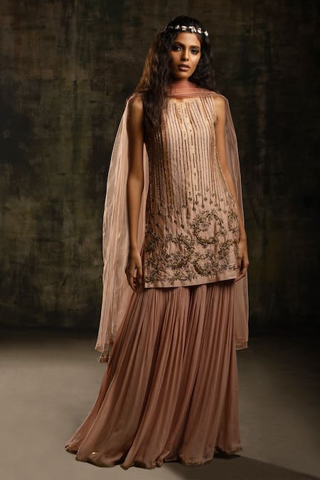 Mona and Vishu Zardozi Embroidered Kurta Sharara Set 