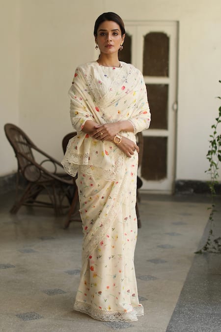 Begum Gule Aftab Floral Print Saree With Blouse 