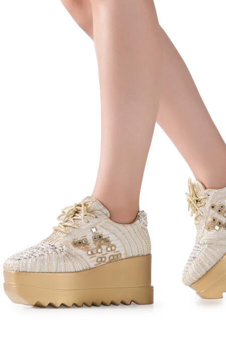 Shop_Anaar_Gold A Toast To You Embroidered Sneaker Wedges 