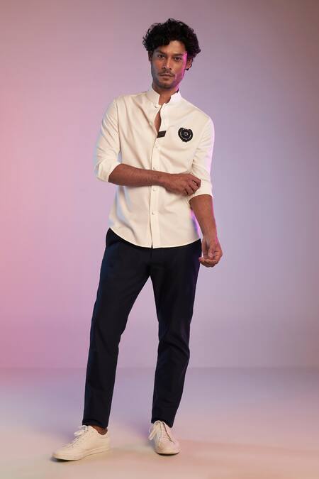 Buy S&N By Shantnu Nikhil Off White Embroidery Nehruvian Collar Shirt at Aza Fashions Buy_S&N By Shantnu Nikhil_Off White Embroidery Nehruvian Collar Shirt_at_Aza_Fashions