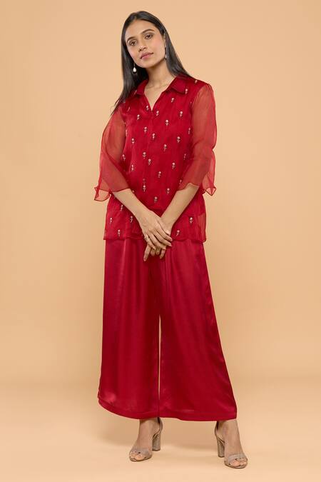 MAYU KOTHARI Rose Hand Embroidered Shirt & Palazzo Set 