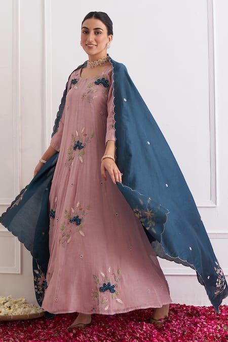 Shipraa Grover Purple Cotton Embroidery Round Neck Nadira Anarkali Set 