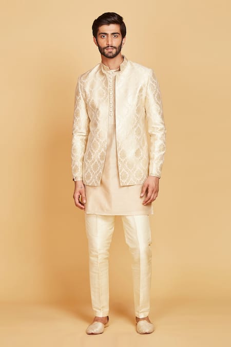 Amrin khan Woven Floral Work Jacket And Kurta Set 