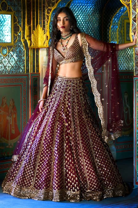 Buy Red Raw Silk Embroidered Lehenga Set For Women by Vvani by Vani Vats  Online at Aza Fashions.