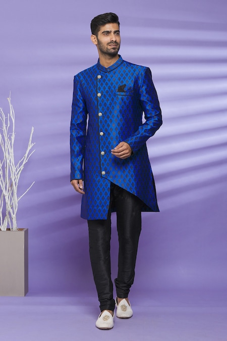 Aryavir Malhotra Blue Floral Pattern Sherwani Set