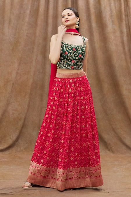 Buy Pink Blouse Raw Silk Embroidery Resham V Vanya Bridal Lehenga Set For  Women by Mrunalini Rao Online at Aza Fashions.