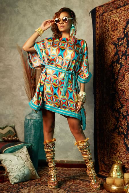 Esha L Amin Geometric Print Short Kaftan 