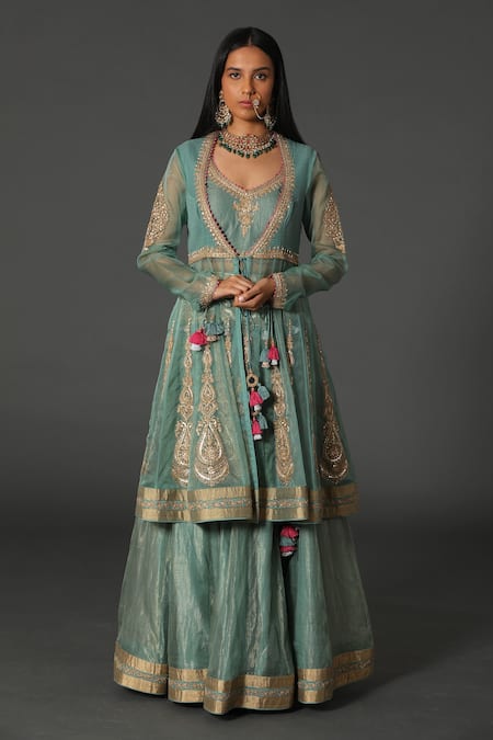 Rar Studio Hand Embroidered Jacket Lehenga Set 