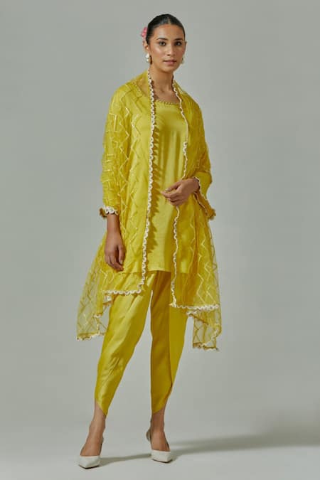 HOUSE OF TA-YA Neck Embroidered Kurta Dhoti Pant Set 