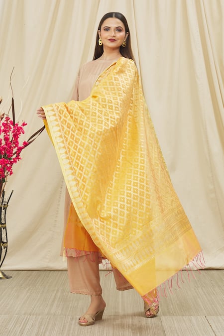 Khwaab by Sanjana Lakhani Ogee Pattern Yellow Dupatta 