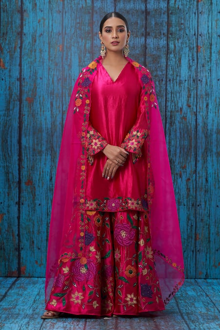 Label Niti Bothra Floral Applique Kurta Sharara Set 