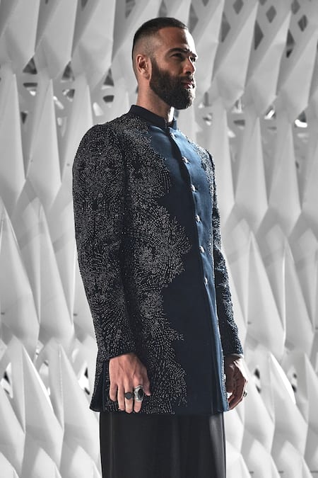 Rohit Gandhi + Rahul Khanna Velvet Embroidered Sherwani 