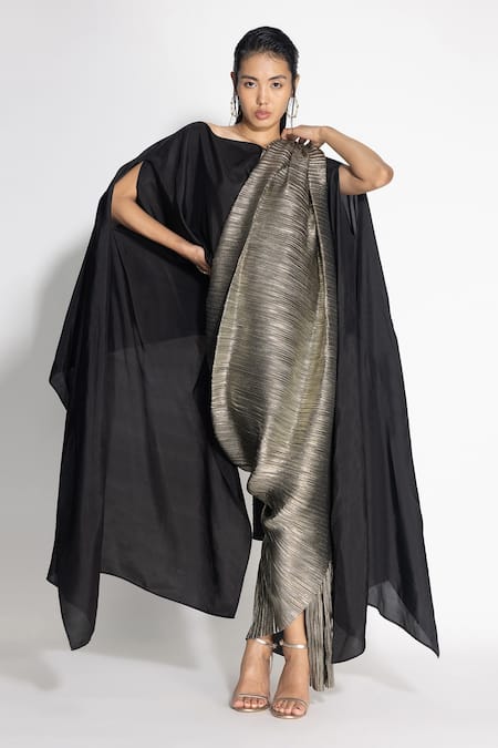 431-88 by Shweta Kapur Silk Metallic Pre-Draped Saree With Cape Blouse 