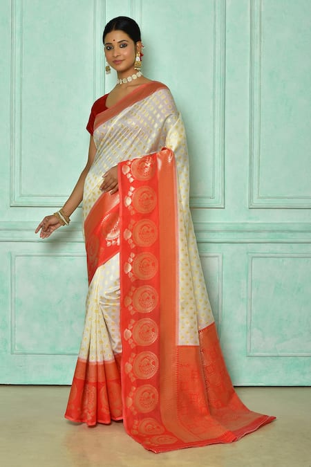 Off white saree with green outlet border