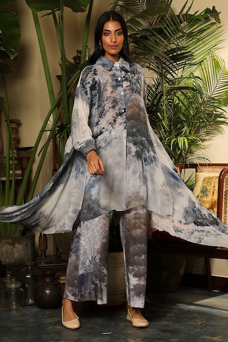 Buy_Sahil Kochhar_Multi Color Chanderi Collared Arvish Printed Kurta And Pant Set _Online_at_Aza_Fashions