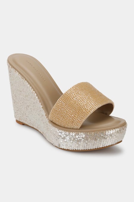 Aanchal Sayal Beige Embroidered Frida Sequin And Cutdana Wedges