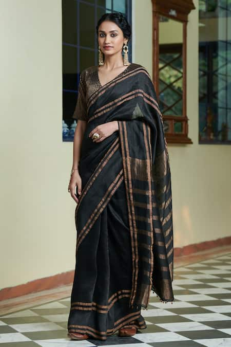 Dressfolk Kaala Khatta Zari Stripe Saree 