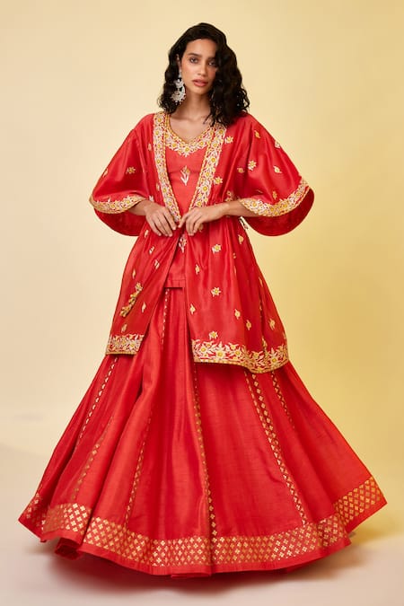 Shyam Narayan Prasad Thread & Gota Work Kurta Skirt Set 