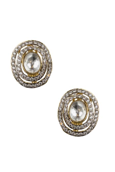 Vasundhara_Gold Plated Crystals, Diamonds Stone Studded Earrings _Online_at_Aza_Fashions