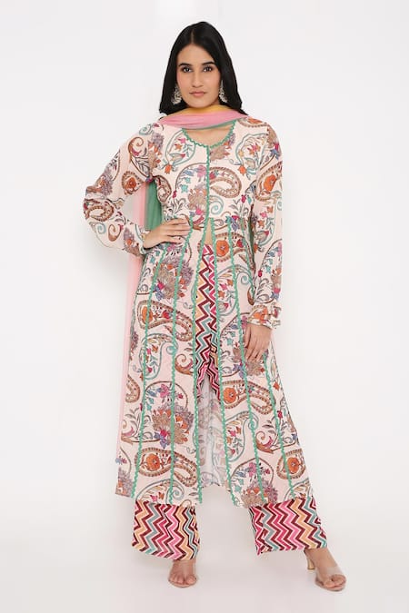 Bha sha Sky Paisley Print Anarkali Set 