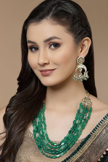 Shop Dugran By Dugristyle Cream Layered Stone Necklace at Aza Fashions Shop_Dugran By Dugristyle_Cream Layered Stone Necklace _at_Aza_Fashions