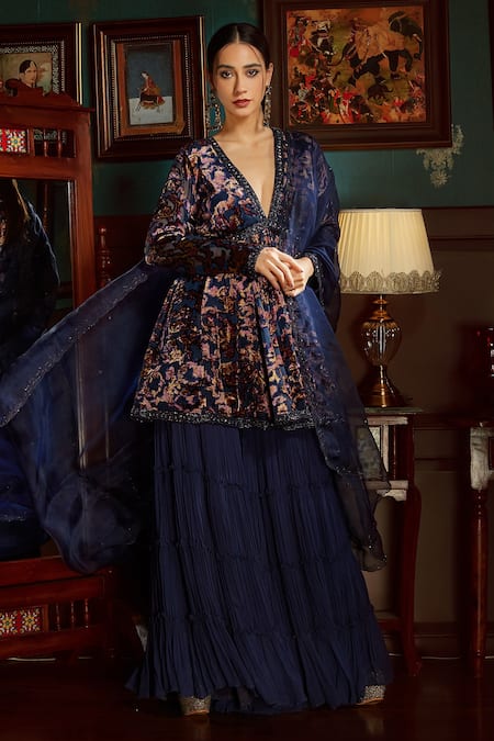 Priyanka Jain Velvet Peplum Kurta Sharara Set 