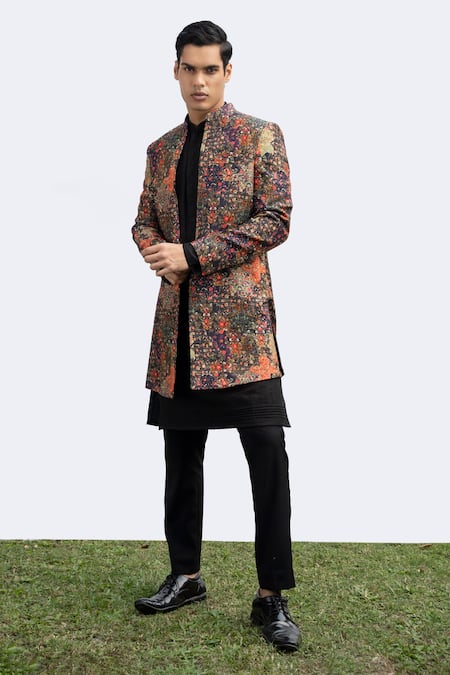 KAKA CALCUTTA Floral Print Jacket Kurta Set 