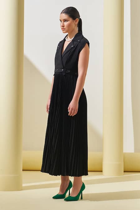 Pleats by Aruni Notched Lapel Collar Dress 