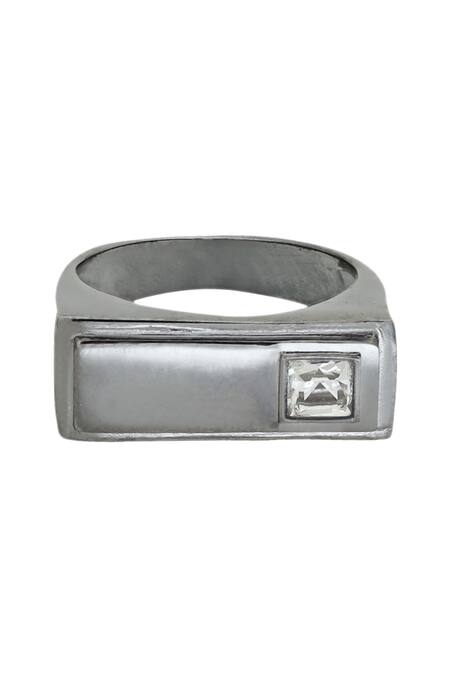 Esme By Aashna Dalmia_White Stone Embellished Rectangle Ring _Online_at_Aza_Fashions